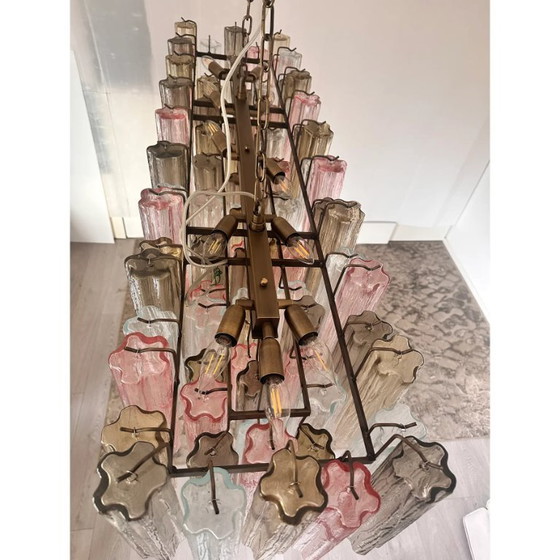 Image 1 of Lámpara de araña rectangular contemporánea "Tronchi" de cristal de Murano bruñido