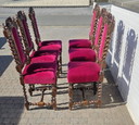 Splendido set di 6 sedie antiche neorinascimentali (stile Mechelen) - Ricche intagliature e velluto