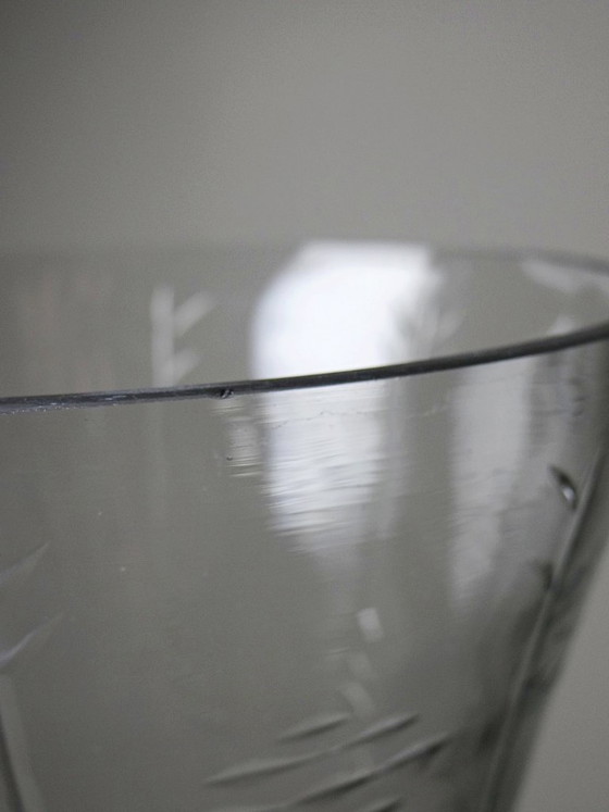 Image 1 of Very large vintage engraved blown glass vase from the 2000s in an antique style