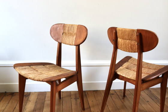 Image 1 of Set of 3 Vintage Roger Landault "Ellipse" Sentou 1957 Chairs