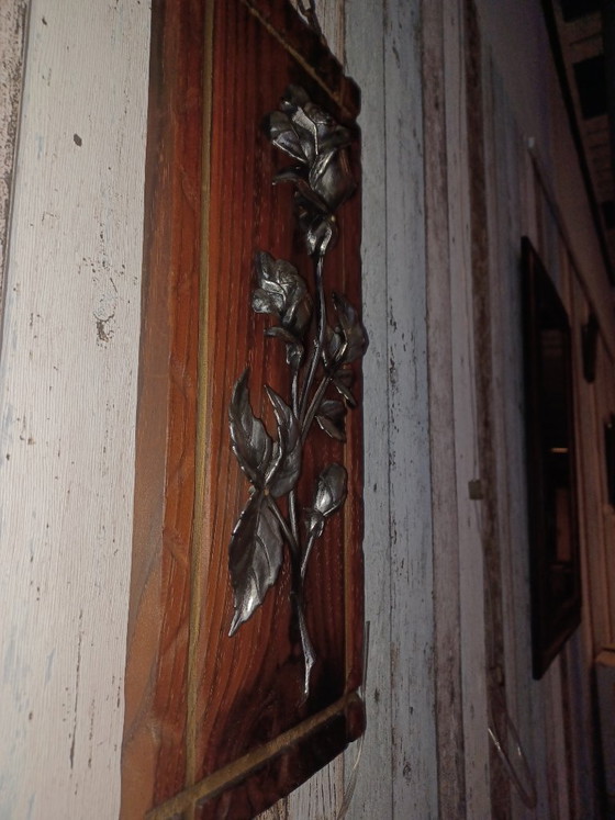 Pannello murale vintage in legno con rosa in metallo (43x18 cm) – Decorazioni murali, Wood (photo 4 of 8)