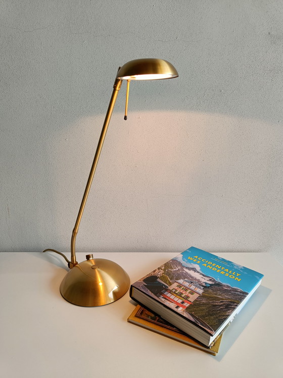 Image 1 of Italiaanse messing bureaulamp met verstelbare kap, minimalistisch design, jaren 80/90