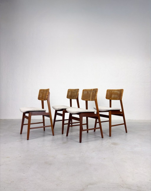 Set of Vintage Dining Chairs with Woven Cane Backrest