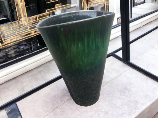 Vase Art déco en céramique verte émaillée irisée très colorée France vers 1925-1930 céramique d'art