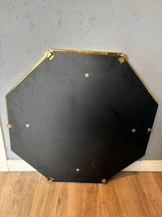 Lachmayr Messing Spiegel, Geometrische Wandspiegel Jaren 70, Glas, Gold, 1970 (foto 4 van 5)
