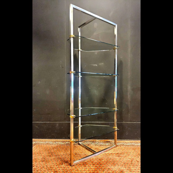 Image 1 of Vintage 80s Design Glass/Steel Display Cabinet by Peter Ghyczy (Dutch Design) Glass Wall Shelves