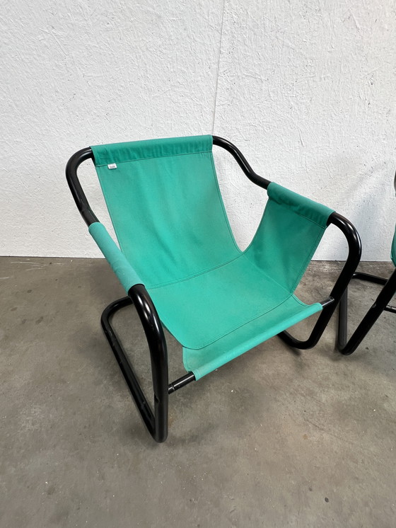 Image 1 of Zwei dänische Vintage-Sessel, Xcol, schwarzer Stahl mit grünem Stoff, 1980er Jahre