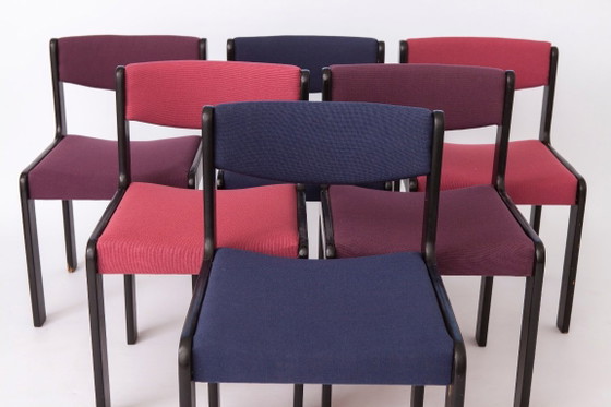Set di 6 Sedie da Pranzo Vintage Tedesche, 1950s–1960s, Faggio Nero & Tappezzeria Pastello, Mid-Century (photo 2 of 12)