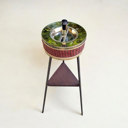 Rare vintage standing ashtray 60s/70s with teak shelf and red snakeskin look