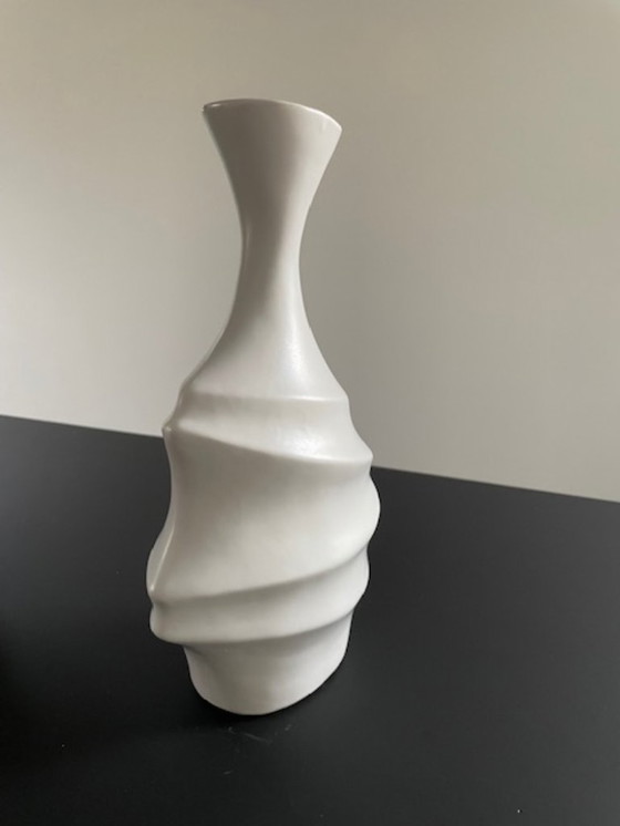 Image 1 of Designer ceramic vase matte white sculptural 25 cm