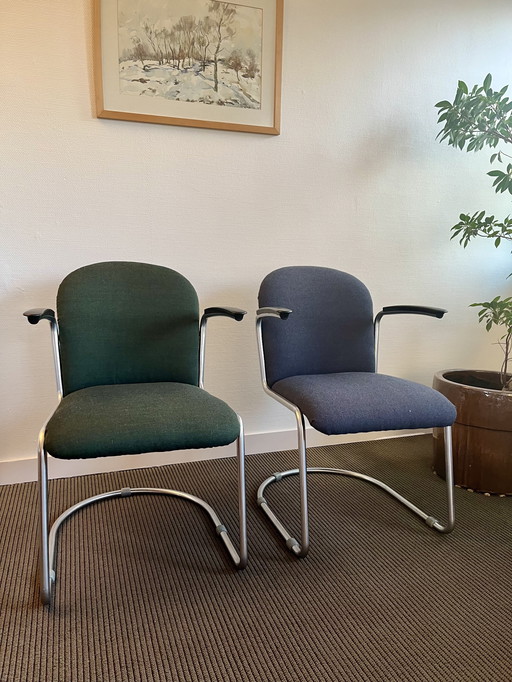 2x Gispen 413 chair - green & blue (reupholstered)