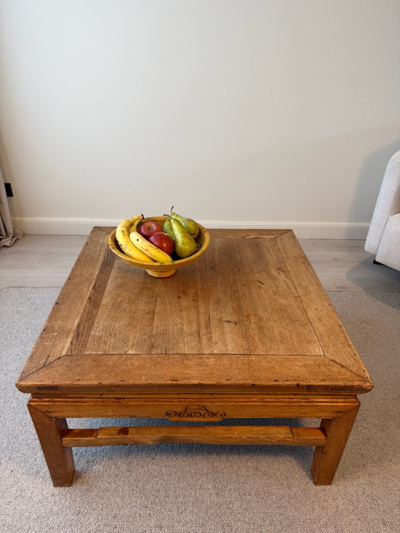 Authentic Chinese wooden coffee table, vintage, 81 x 81 cm, Brown (photo 4 of 5)