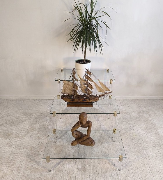 Image 1 of Charles Hollis Jones – Tables d’appoint & étagère modulable design verre et laiton 