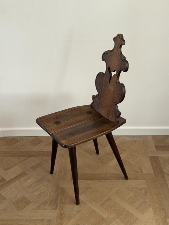 Image 1 of Set Of 4 Vintage Brutalist Tyrolean Chairs (1950s–60s, Solid Oak)