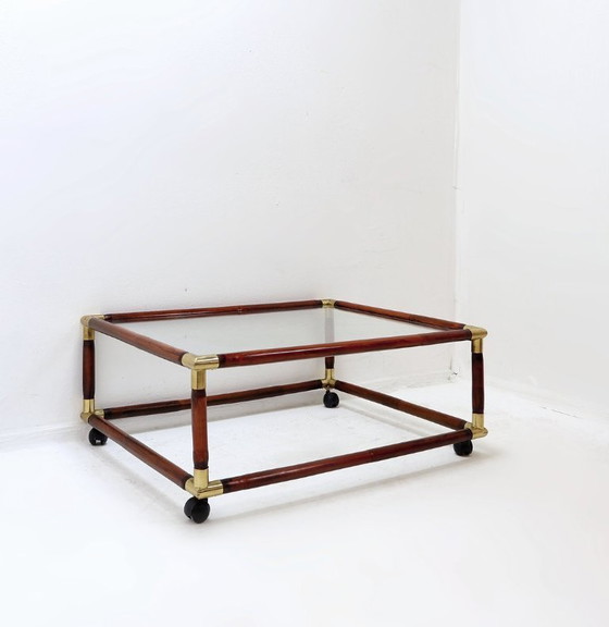 Image 1 of Coffee table in bamboo and brass, glass top, 1960s
