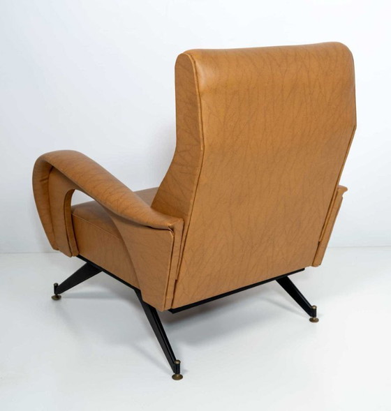 Image 1 of Sillón de cuero italiano de mediados de siglo, estilo Marco Zanuso, década de 1970