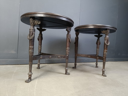 Beistelltische im französischen Empire-Stil aus Marmor und Bronze, 1950er Jahre