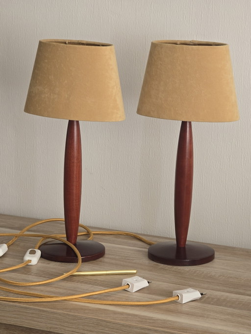 Pair of Mid-Century Modern Wooden Table Lamps by Herda Holland - Newly Rewired