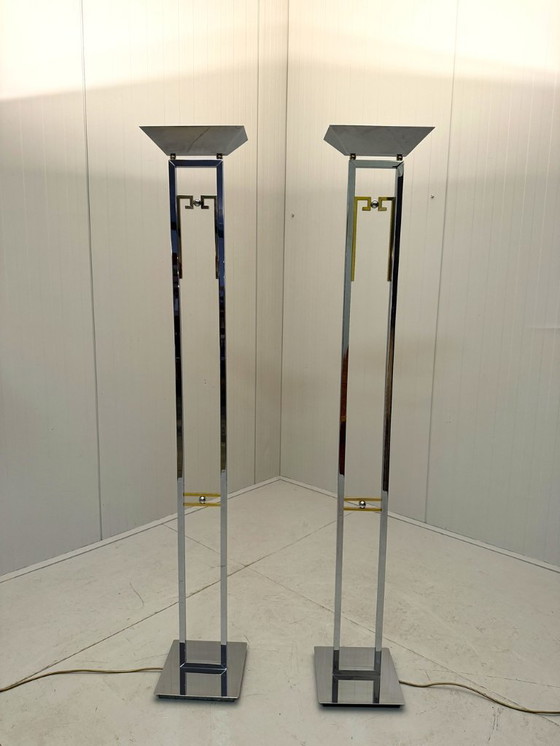Image 1 of Juego de 2 lámparas de pie Arte Lumen cromadas y de latón, años 70