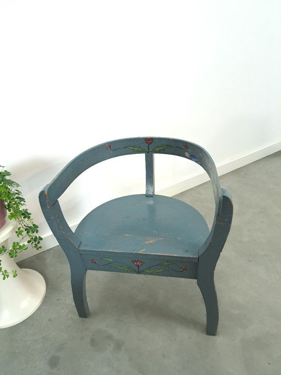 Image 1 of Old wooden blue set of chairs with flowers from Sweden