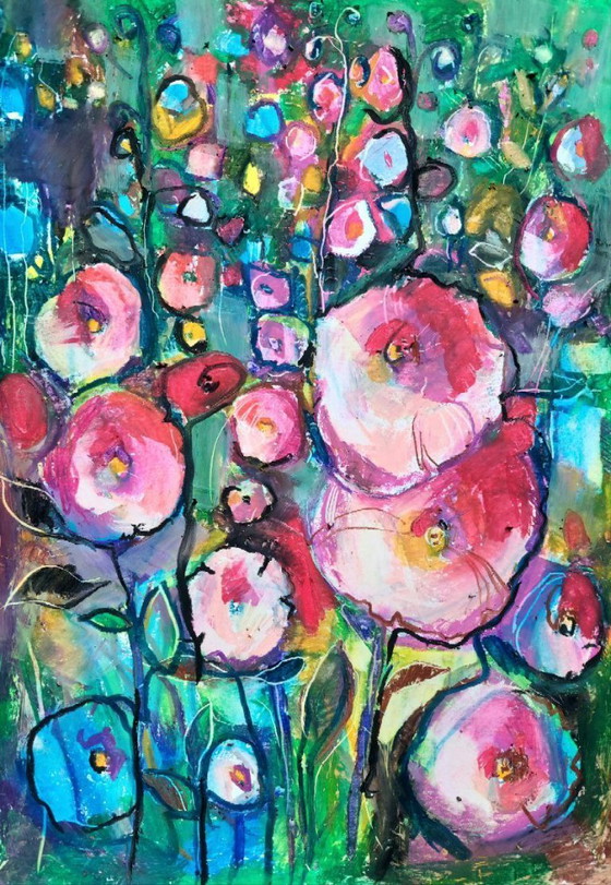 Image 1 of Etude met Mallows - originele A3 oliepasteltekening