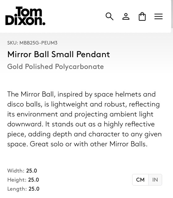 Image 1 of 4x Tom Dixon Mirror Ball Piccolo Ciondolo Oro