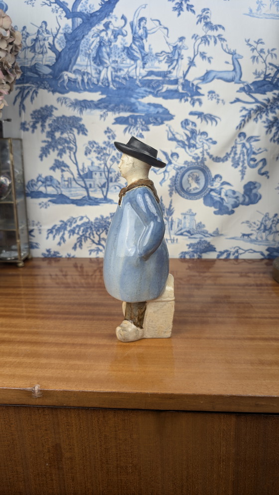 Image 1 of Denbac pour Noyer botella de licor antropomorfa de un pastor de Berrichon, cerámica de principios del siglo XX