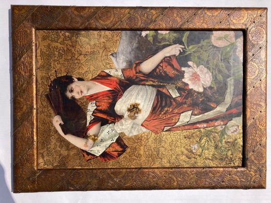 Image 1 of Art Nouveau Painting On Embossed Leather By Conrad Kiesel