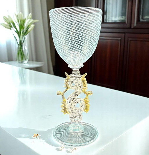 Murano - Pokal aus venezianischem Kunstglas mit spiralförmigem Wasserzeichen