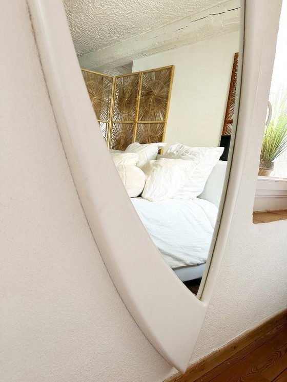 Image 1 of Very large unstructured Space Age wall mirror in wood. France, 1970s