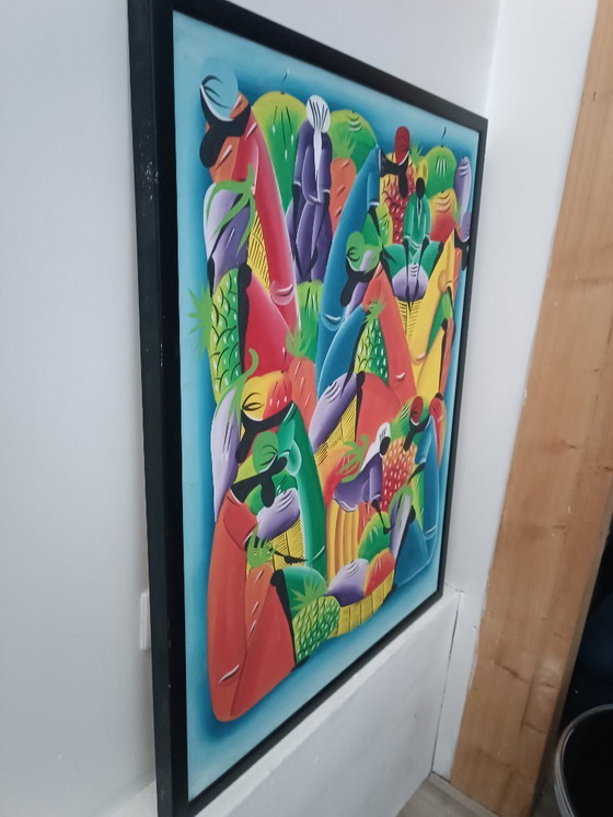 Image 1 of Oils on canvas, Caribbean Market Village, Felis Doyvi