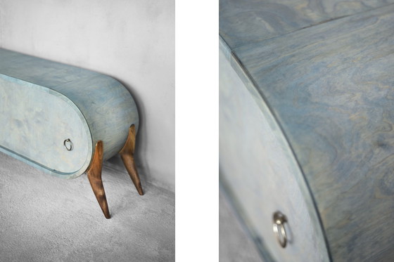 Image 1 of Vintage Mid Century Italiaans Modern Turquoise Streamline Dressoir in Berk, 1960