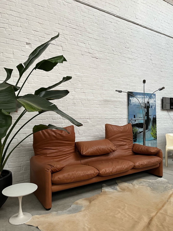 Image 1 of Large 3P Cognac Aniline Leather Maralunga by Cassina