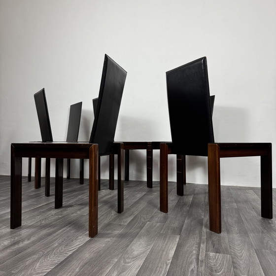 Image 1 of Ensemble de 6 chaises de salle à manger en palissandre de style Mid-Century, inspirées des créations d'Afra et Tobia Scarpa.