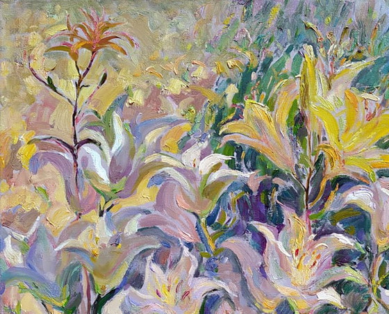 Original Ölgemälde Natur Blumen Lilien im Garten – Gemälde & Zeichnungen, Canvas (photo 2 of 5)