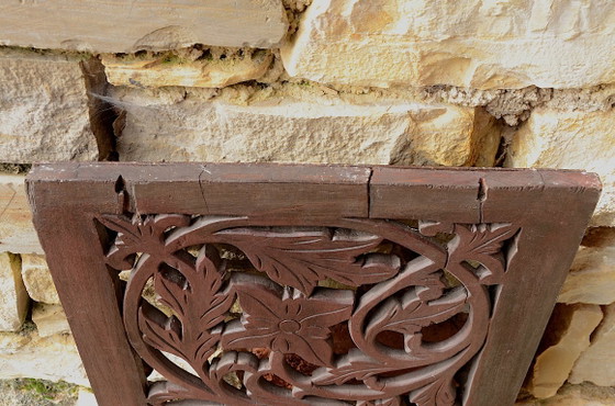 Openwork wall panel in carved wood with a plant motif, originating from Sri Lanka, 97x32cm – Wall decoration (photo 4 of 7)