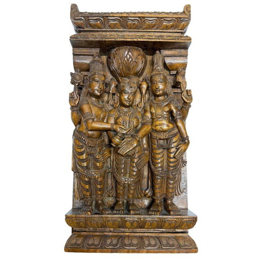 Décoration Murale Meenakshi et Shiva Relief de Temple en Bois – Madurai Lot 449