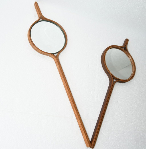 AB Markaryd - Hans Agne Jakobsson, (Attributed) - Hand mirror (2)- Padouk and teak - Glass, wood - H 59.5 cm / H 54 cm