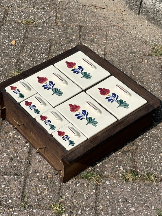 Boerenbont kastje met 8 lades 45x45cm – Opbergkast, Ceramic, Wood (photo 5 of 5)