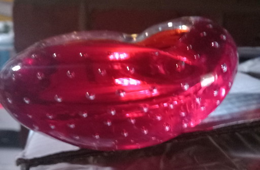 Rare Murano Whitefriars Ashtray/Trinket Dish – Ruby Red Crystal – Controlled Bubbles – Vintage 1960