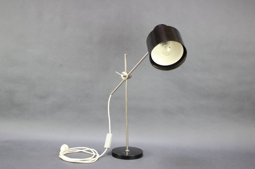 Adjustable Black Bakelite Industrial Table Lamp / Czechoslovakia, 1970s