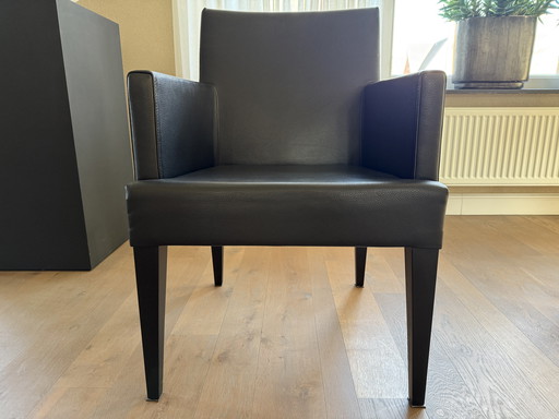 6x Chaises de salle à manger en cuir noir, Marque DR
