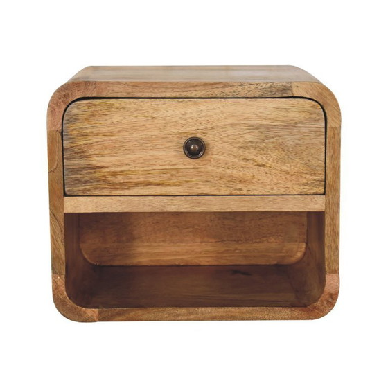 Image 1 of Mini Floating Mango Wood Nightstand with Open Compartment – ​​Oak Finish