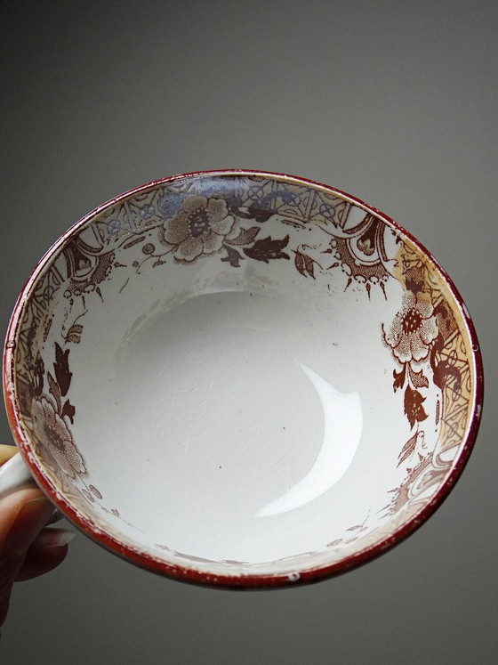 Image 1 of Sarreguemines - Kyoto - antique tea set: 5 cups and 6 Japanese-style saucers