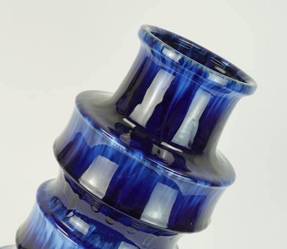 Image 1 of scheurich mid century ceramic VASE floorvase drip glaze different shades of blue model 267-38