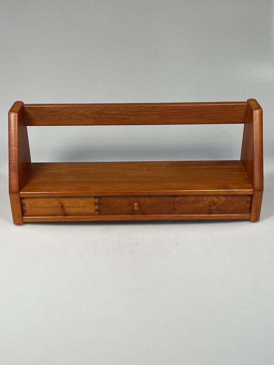 Image 1 of Vintage Wall Shelf With Drawers, Dyrlund, Solid Teak, Denmark 1970's