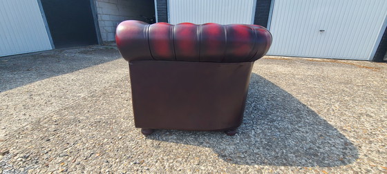 Image 1 of Original Springvale Chesterfield 3 seater sofa in oxblood red