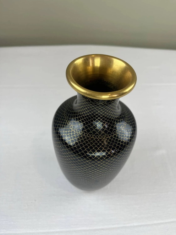 Jarrón de latón esmaltado negro y dorado – Jarrones, Brass, Art Deco (photo 3 of 7)