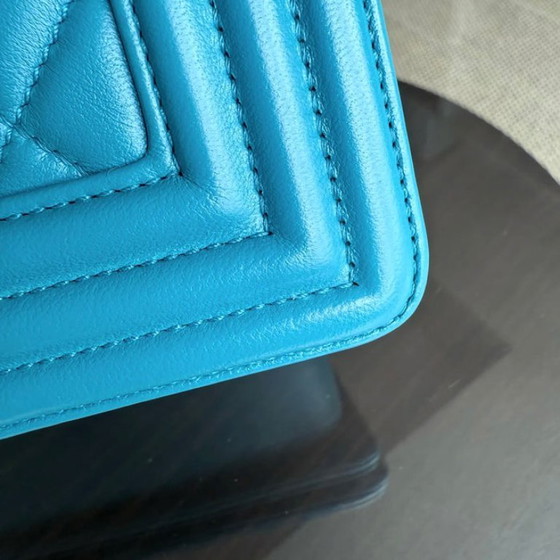 Image 1 of Chanel Boy Medium - 25CM Quilted Lambskin Blue Silver Hardware Series 19