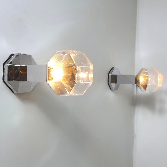 Image 1 of Conjunto de apliques de pared Motoko Ishii Staff, cristal facetado, diseño cromado.